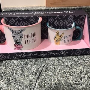 Llama Camper Mug Set - Pink and Blue